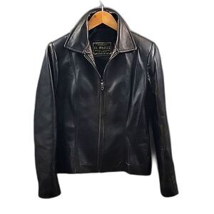 LA MAISON Dark Brown Leather Moto Jacket w/ Collar, Leather Bomber, Women's sz S